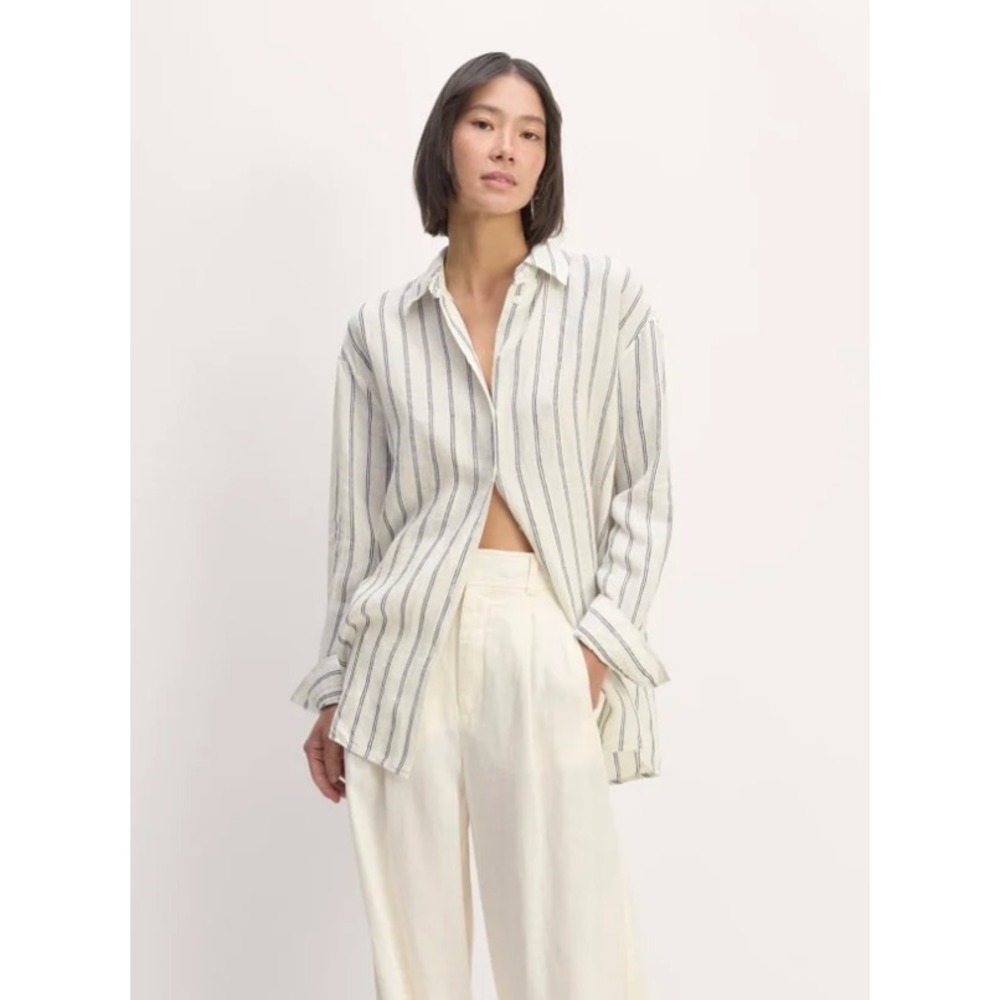 NWOT Everlane Boyfriend Shirt Sz XXS Oversized 100% Linen Coastal Lagenlook